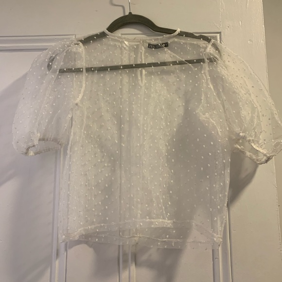 Zara Organza Swiss Dot Puff Sleeve Top - Picture 3 of 3